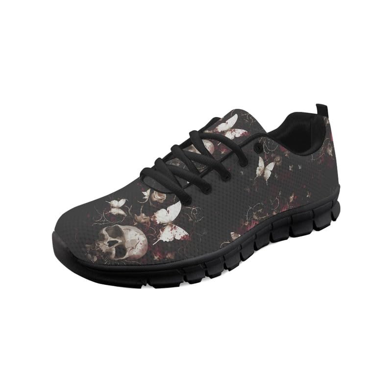Scarpe da ginnastica con teschi per donne e uomini, scarpe da passeggio casual nere in rete, comode scarpe da lavoro a taglio basso