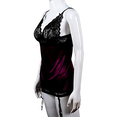Pesfehhy Koronkowa satynowa koszula nocna negliż damska bielizna nocna Babydoll + T-Back