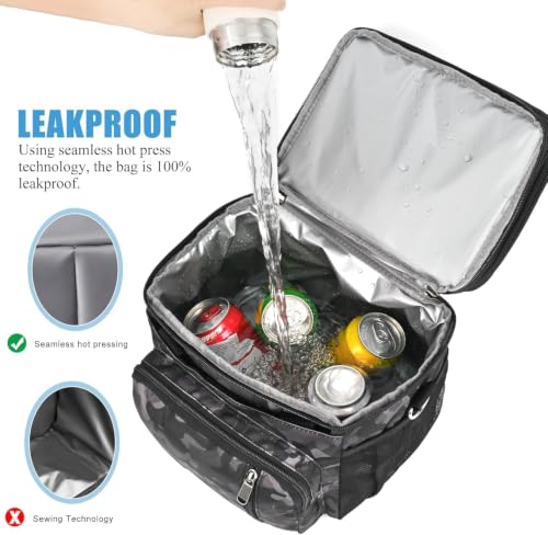 Image of MIYCOO Lunch Bag & Lunch Box for Men Women, Double Deck Leakproof Insulated Soft Large Adult Camping Cooler bag for Work, Beach, Picnic, Travel (Black Camo, 15L)