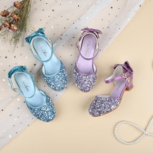 Image of ChuLian Girls Sandals Little Kids Glitter Bow Dress Shoes Crystal Low Heel Sequins Princess Sandals Toddler Flower Wedding Party Shoes
