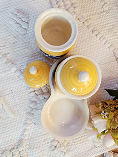 Image of Niyara Multipurpose Storage Ceramic Pickle set Jars & with Lid & tray & (Set of 2, 300 ML) (Yellow)