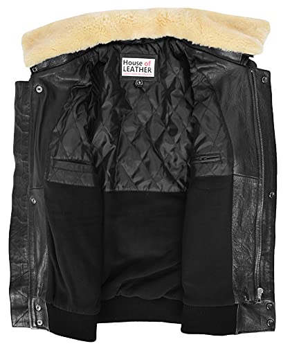 Mens echt lederen bomberjack afneembare kraag Aviator Style Pilot-N - Image 7