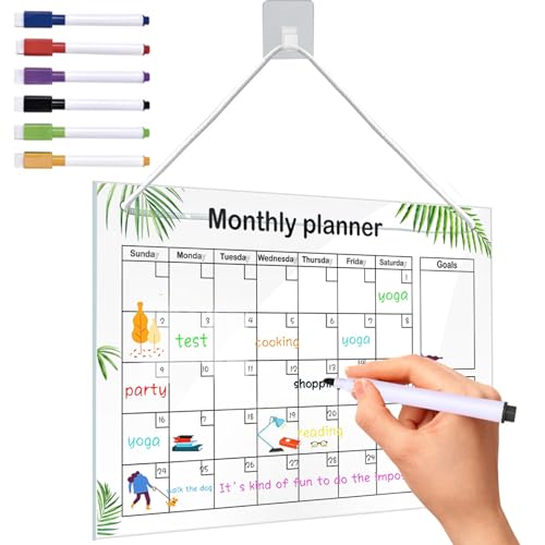 Kaizuca Agenda Settimanale in Acrilico, Trasparente Calendario, Cancellabile Calendario Familiare, per Lavoro, Pasti e Pianificazione del fitness, con 6 Penne