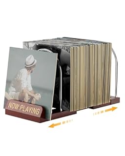 BS-VOG Vinyl Record Storage Stand, Expandable Record Holder for 30-70 LPs, Now Playing Display Rack for Albums, Wood & Metal Sturdy Vinyl Stand for Home Decor & Music Lovers