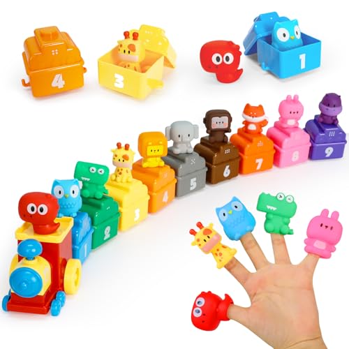 Trenes de Juguetes para Niños 1 2 3 Años, Juguete Montessori Educativo para Niños, Tren de Juguet de Contar y Clasificar con 9 Animales Salvajes y Vagón, Regalo de Cumpleaños de Navidad para Niño