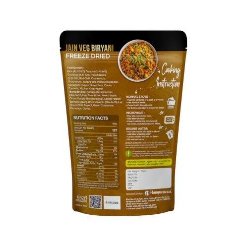Image of FzyEzy Freeze-Dried Instant Meal Pack - Ready-to-Eat Travel Food | Lightweight, Long Shelf Life | Ideal for Camping, Hiking, Trekking, Emergency Survival | No Preservatives | Veg Meals (Jain Veg Biryani)