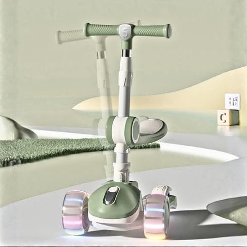 Image of Premium Kids Skate Cycle Scooter | 3 Wheel Foldable Toddler Scooter |4-Level Adjustable Handlebar Height | PU Flashing LED Wheels | Kids Scooter for Boys & Girls Ages 3-12 (KS-267 Sage Green)
