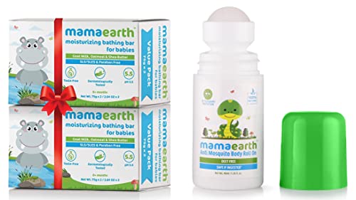 Image of Mamaearth Bathing Bar For Babies - Pack Of 4&Mamaearth Natural Anti Mosquito Body Roll On 40Ml. Deet Free. Protects From Dengue, Malaria & Chikun