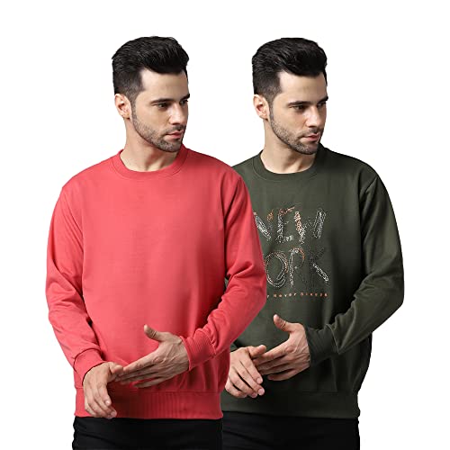 Image of Mack Jonney Fleece Round Neck Solid Sweatshirt for Men (Pack of 2)-SW RRN OLV YLW 02-P