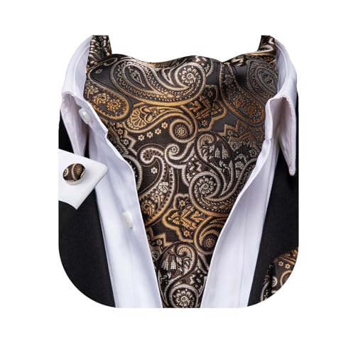Image of Dubulle Paisley Floral Ascot for Men Self Tie Mens Cravat and Pocket Square Cufflinks Wedding