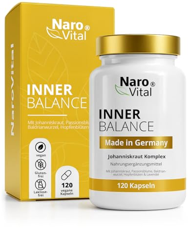 Johanniskraut Komplex - Passionsblume, Baldrian, Hopfen & Lavendel Extrakt Kapseln hochdosiert - Anti Stress - Stimmungsaufheller & Beruhigungsmittel - 120 Kapseln I NaroVital Inner Balance