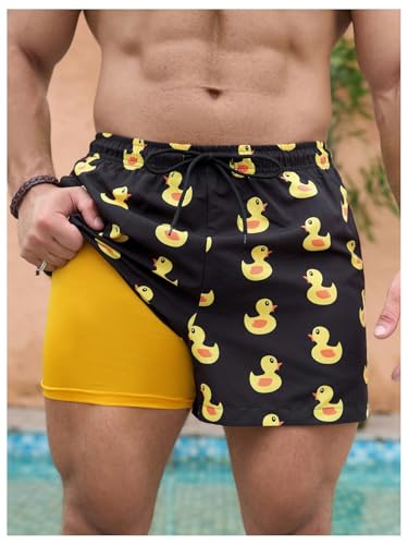 WDIRARA Men's Swim Trunks Funny Print Quick Dry Beach Shorts with Compression Lined3