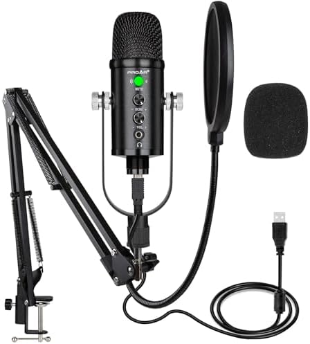 USB Condenser Microphone Kit with Boom Arm, Mute and Phone Adapters