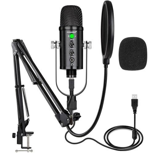 PROAR USB Microphone Condenser Computer PC Gaming Mic Podcast Kit for Streaming,Recording,Vocals,ASMR,Voice,Cardioid Studio iPhone/iPad/Android/MAC/Laptop/PS4/USB C Phone,YouTube
