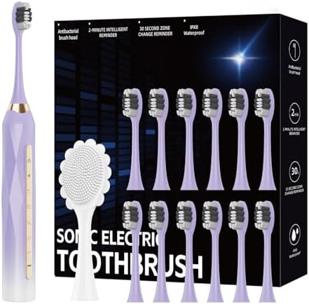 Sonic Electric Toothbrush Set, 12 Brush Heads (4 Years Use) and 1 Face Massage Brush Head, 42000 VPM Motor, 5 Modes and 2 mins Timer, One Charge for 90 Days Whitening Toothbrush for Adults and Kids