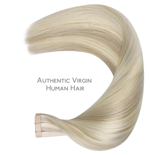 Image of WENNALIFE Tape in Hair Extensions Human Hair Tape in Extensions, 10pcs 25g 16 inch Remy Invisible Tape Ins