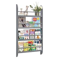 Kids Bookshelf Modern Kids Bookcase 4-Tier Book Shelf Display Rack Wooden Childrens Bookcase 10 CM Depth Suitable for Children's Children's Room School (Grey)