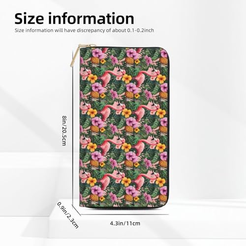 Flamingo Pineapple Print Wallet Women Men, Long PU Leather Wallets for Women, Cute Womens Travel Wallet Purse Pouch with Zipper Pocket3