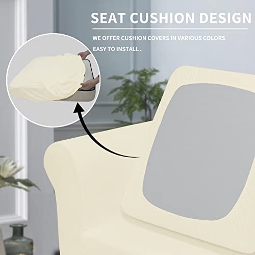 Easy-Going 2 Pieces Fleece Stretch Chair Sofa Slipcover Washable Sofa Couch Cover, Spandex Soft Fitted Furniture Protector, Kids, Pet, Dog (Chair, Ivory) #TOP3
