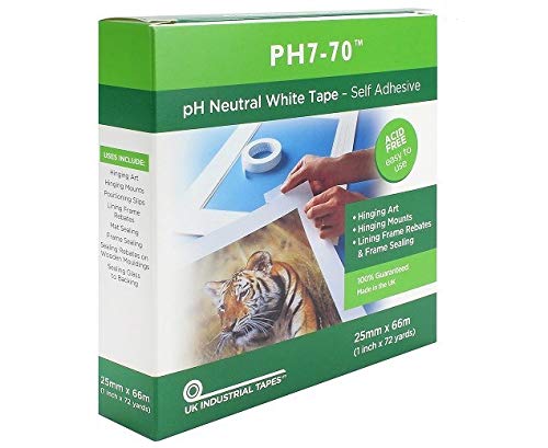 PH7-70 Acid Free Conservation Mount fixing/Frame seal White Tape 25mm x 66m