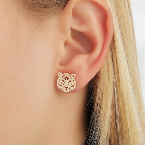WCRAZYE Stainless Steel Animal Stud Earrings for Women Simple Tiger Head Stud Earrings Punk Hollow Animal Cartilage Pierced Hypoallergenic Studs Earring Fashion Jewelry Gifts2