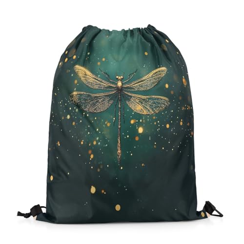 jejeloiu Dragonfly Drawstring Backpack Gifts for Gym String Bag Animal Sports Drawstring Sackpack Green Golden Waterproof Cinch Bag Drawstring Bags2