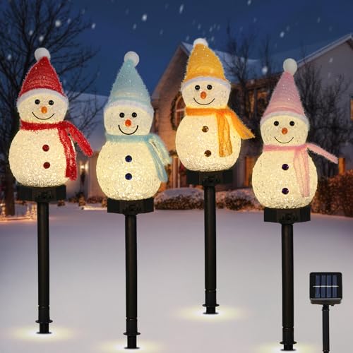Weihnachtsdekoration für den Garten 14 Lewondr Schneemann Weihnachtsdekorationen im Freien, 4PCS Solarlampen...