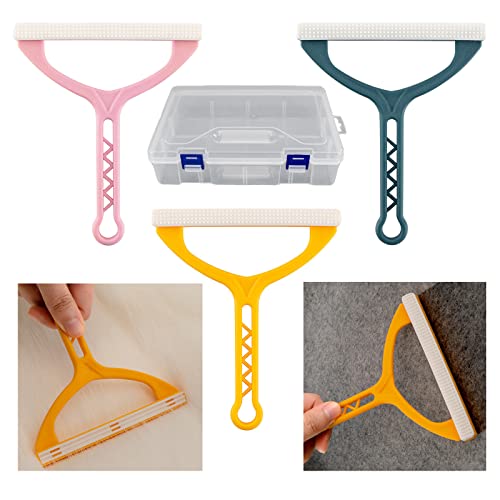 Silars Rasoir Anti Bouloche, 3pcs Nettoyeur de Peluches Poils Brosse Anti Poils Animaux, Décapant de Peluches Double Face, avec Boîte de Rangement, pour, Manteau, Tapis, Poils d'animaux Cover