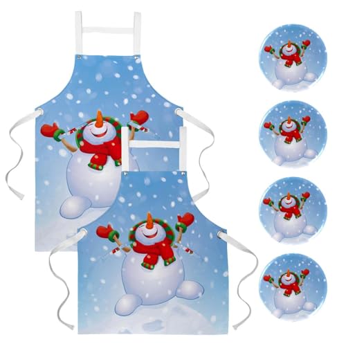Lot de 2 tabliers de cuisine multicolores Happy Sonwman avec 4 broches