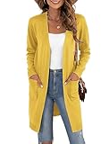 VIISHOW Women's Long Sleeve Open Front Cardigans Sweaters Outwear with Pockets, Mustard Yellow, Medium