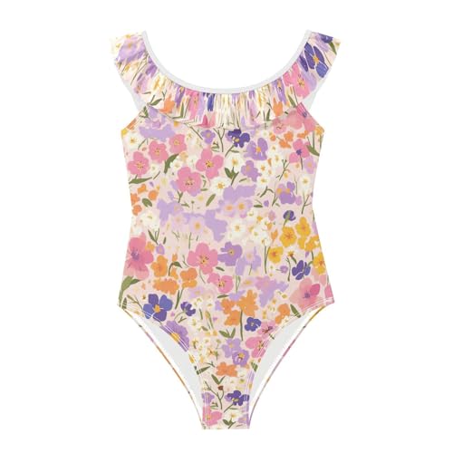 Traje de baño cómodo y elástico para niñas de 3 a 6 años con estampado floral SyXIOP