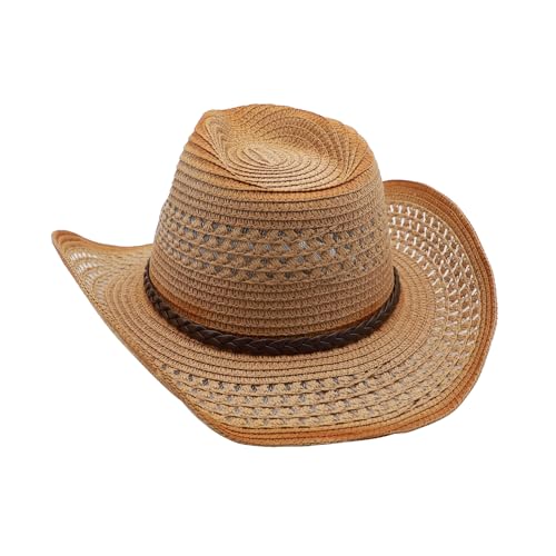 Image of Straw Cowgirl Hat for Women Cowboy Hats for Men Wide Brim Sun Hat Shapeable Western Hat Beach Hat