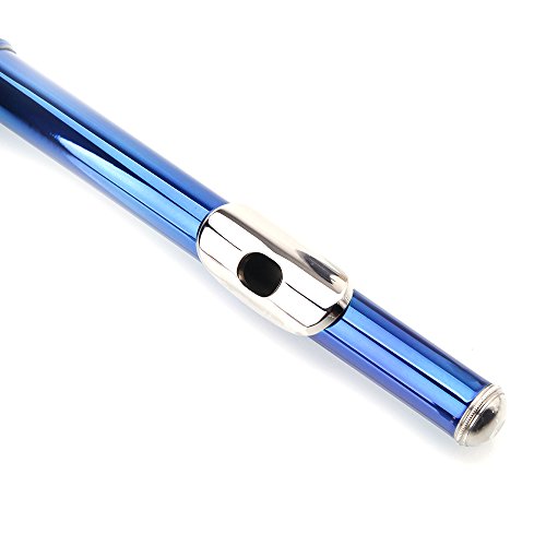 Closed Hole Flute,C Flute,Nickel Plated Beginner Flute Concert Band With E Key With Case, Cleaning Kit,Musical Instrument For Kids, Nickel Student Flute (Blue) #TOP6