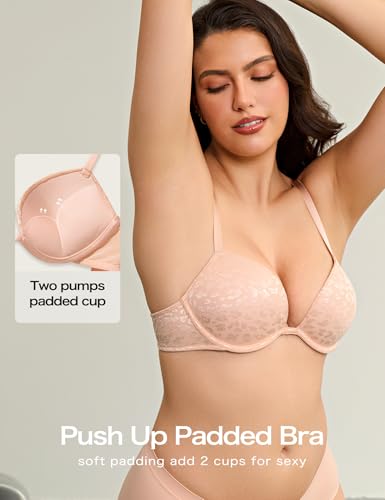 Image of Deyllo Women's Push Up Underwire Bra Super Padded T-Shirt Bra Add Two Cups