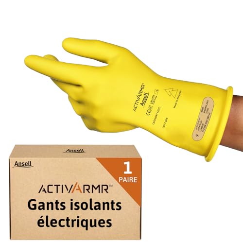 Ansell ActivArmr Gants Electricien, Protection Électrique Classe 00 (Tension 500V), Gants Isolants en Latex de Caoutchouc Naturel, EPI Professionel, 28cm,...