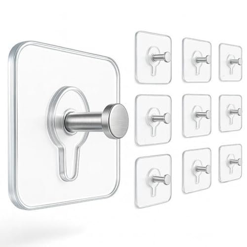 Image of Pack of 10 Self Adhesive Hooks for Secure Wall Hanging - Versatile 6mm Nail Hook for Photo Frames Hooks, Clocks, and More - Transparent, Heavy-Duty, No-Drill Solution