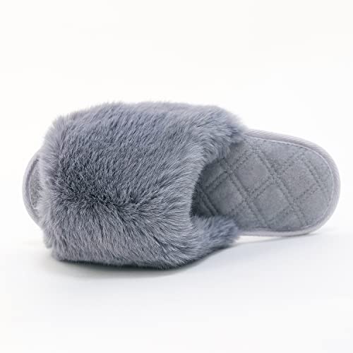 Women's Fuzzy Fur Slippers Cozy Memory Foam Slide Slippers Soft Comfy House Slippers for Women Open Toe Indoor Outdoor2