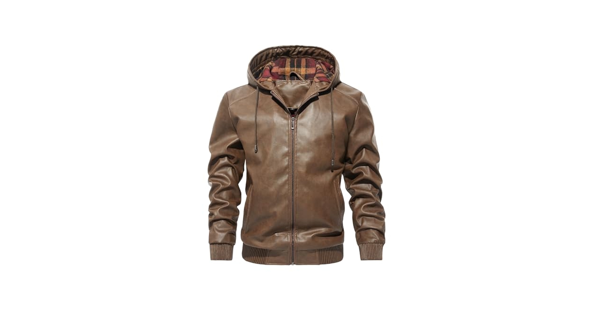じ*ん様 00s archive MUSHER hooded leather j QIQICITI Men's Hooded PU Leather Jacket, Checkered Lining