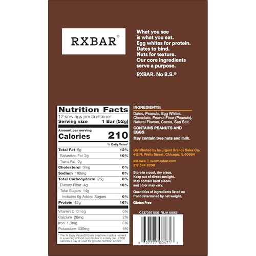 RXBAR Protein Bars, 12g Protein, Gluten Free Snacks, Peanut Butter Chocolate, 22oz Box (12 Bars) - image 9