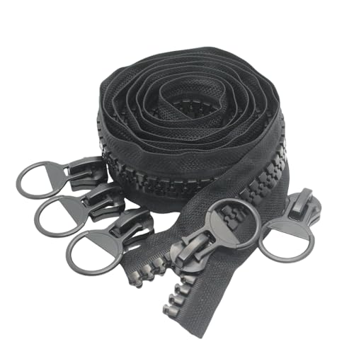 YaHoGa #20 Super Large Plastic Zipper Heavy Duty Zippers by The Yard Bulk 2 Yards + 5pcs Sliders for DIY Sewing Tailor Crafts Bags Tents Boat Cover Canvas (Black 2 Yards)