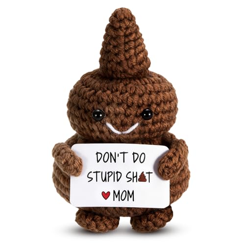 FrereFeter Funny Gag Gifts for Son Daughter from Mom Valentines Gift for Son Daughter Handmade Crochet Gifts Adults Women Men Positive Poop Dont Do Stupid Shit BRR Basket Stuffers