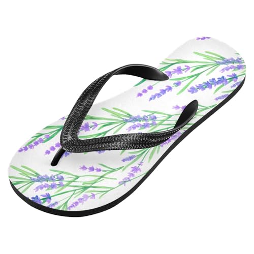 Lavender Flower Leaf White Flip Flops for Beach Thong Sandals Anti-slip Lightweight Beach Shoes for Summer Outdoor Travel2