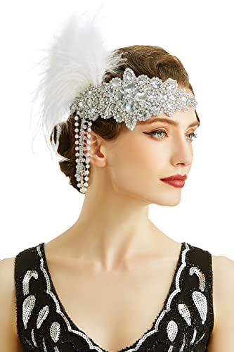 BABEYOND Women’s 1920s Headband Flapper Feather Headpiece with Chain...