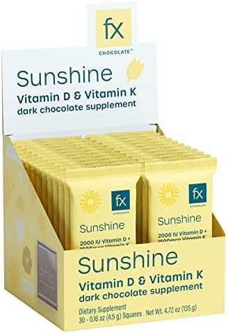 FX CHOCOLATE Sunshine – Vitamin D Sugar Free Chocolate for Mood, Immune & Bone Support – 2000 IU D3 with Vitamin K, Keto (30 Pieces)