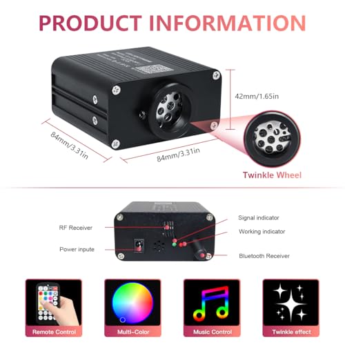 Image of 16W Car Home Starlight Headliner Kit, Twinkle & Sound Activate RGBW Fiber Optic Lights with APP & Remote Control, Star Lights for Ceiling Decoration, 500 pcs 9.8ft