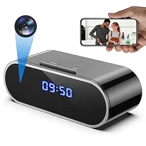 TECHNOVIEW 1080p Full HD WiFi Table Clock Security Camera Audio and Video Recording Motion Detection Low Light Vision Indoor Security Camera for Home Office