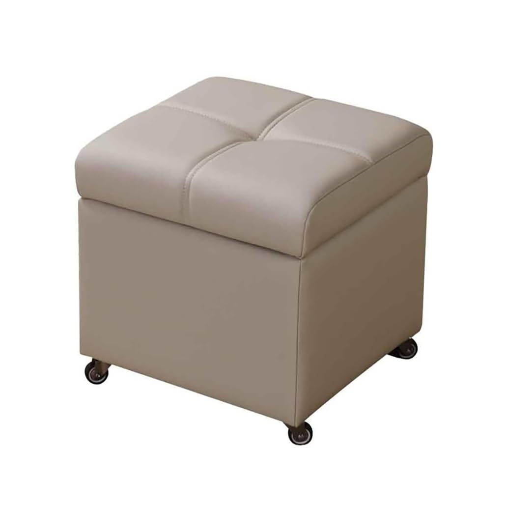 Puff Almacenaje Taburete De Almacenamiento con Ruedas, Pequeño Baúl Otomano De Cuero para Entrada Salón Elegante Y Duradero(Beige,32cm/12.6in)