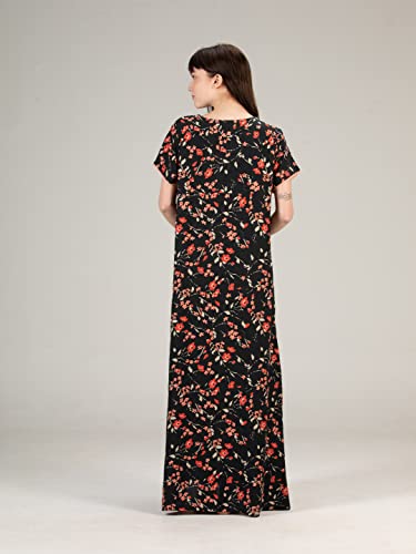 Image of Evolove Women's Cotton Long Maxi Night Gown Nighty Dress with Pocket & Stylish Button, Super Soft Comfortable (LNG-Button)