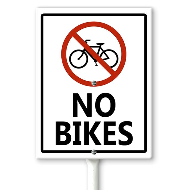 Horienteeon No Bikes Yard Sign with Stakes 17.5×22cm, Sturdy Aluminum Yard Signs Rust Free, Bicycle No Parking Sign, Warning Traffic Notice Road Safety Street Sign