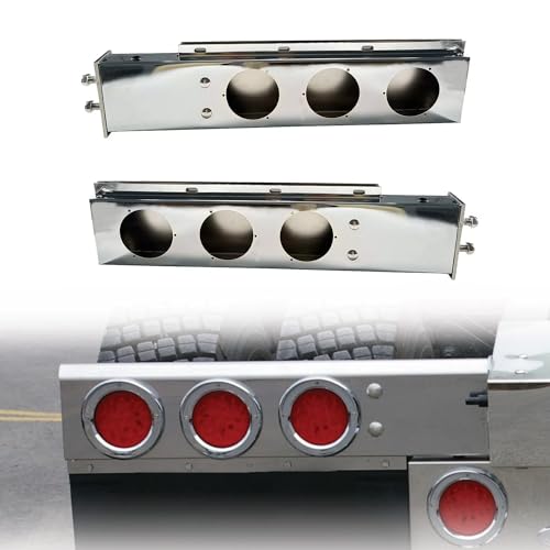 Image of Pair Chrome Straight Mud Flap Hanger with Light Cutouts Spring Loaded, 30 inch Rear Bar Tail Light Box, 4 inch Light Cutouts, 2-1 /2'' Bolt Spacing for Semi Trucks